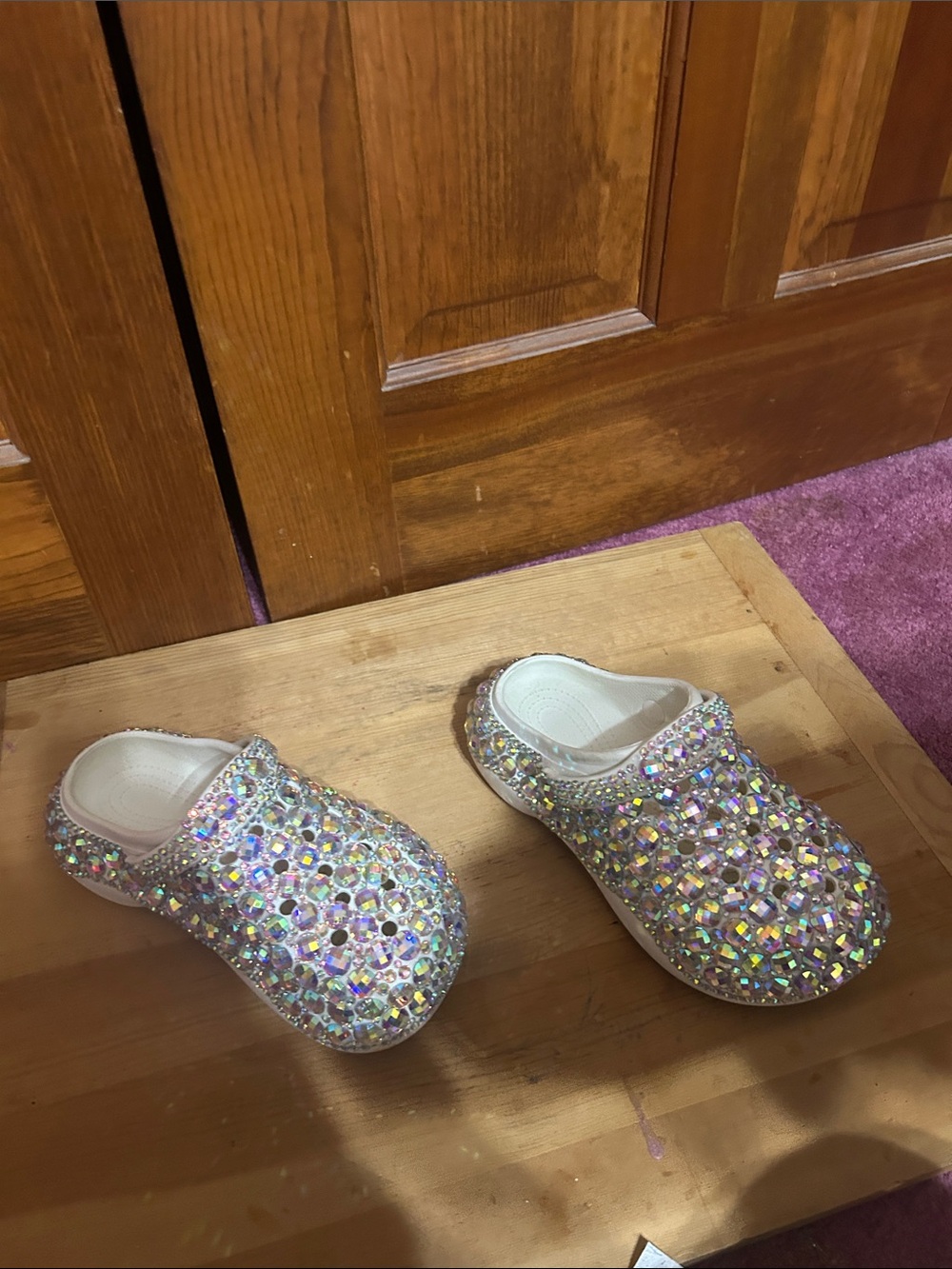 Rhinestone croc slip on shoes, never been worn, beautiful and iridescent colors